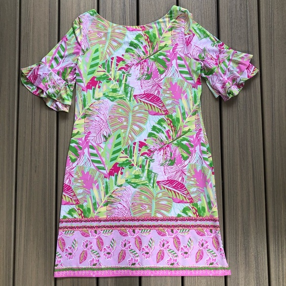 Pappagallo Vibrant Tropical Print Ruffle Sleeve Shift Dress - Picture 2 of 9